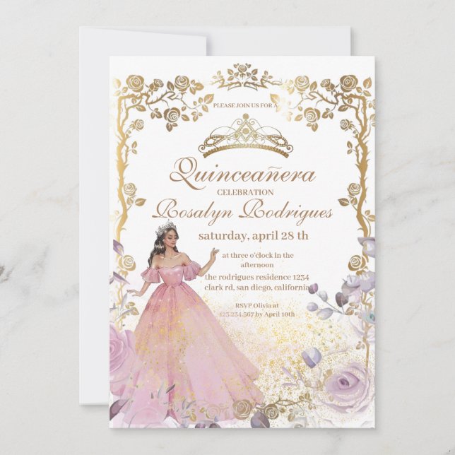 Invitation Quinceanera - Gold Beauty et la meilleure Quincean (Devant)