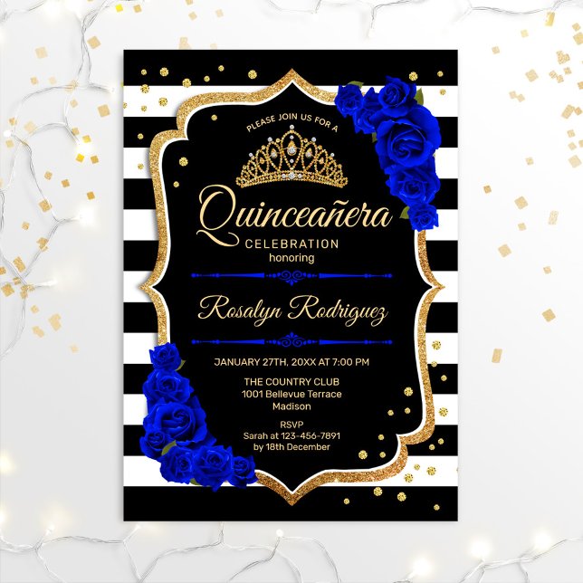 Invitation Quinceanera - Gold Black Royal Blue (Créateur téléchargé)