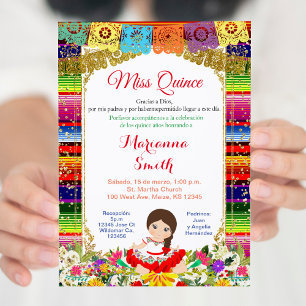 Invitation Quinceanera Gold Colorée mexicaine Miss Quince