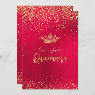 Invitation Quinceanera Gold Confetti+Princesse Crown