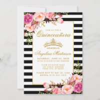 Quinceanera Gold Couronne rose rayures florales
