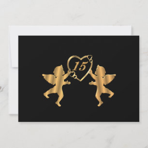 Invitation Quinceanera Gold cupides sur noir pour 15e anniver