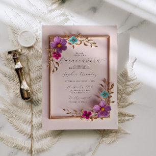 Invitation Quinceañera Gold Frame Floral 15e anniversaire