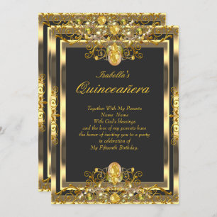 Invitation Quinceanera Gold Gems Noir 15e anniversaire