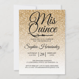 Invitation Quinceañera Gold Parties scintillant 15e anniversa