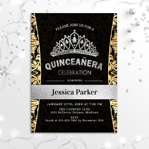 Invitation Quinceanera Gold Silver Noir