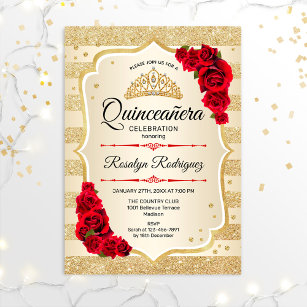 Invitation Quinceanera - Gold Stripes Rouge