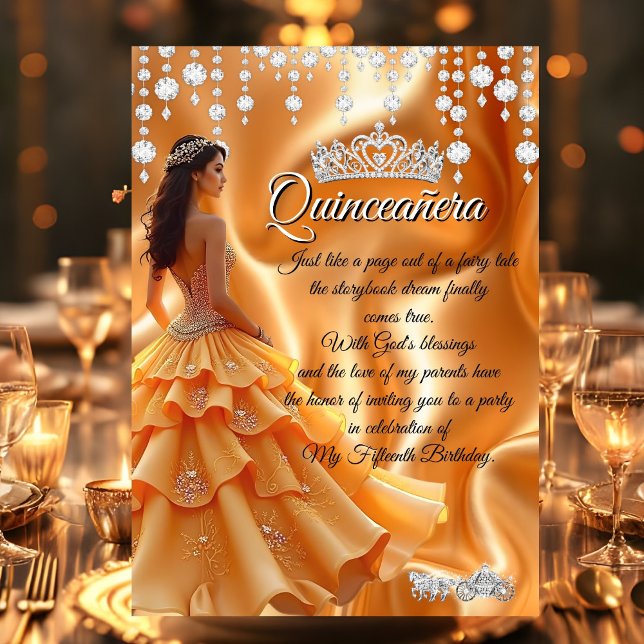 Invitation Quinceanera Gold Yellow Orange Carriage Tiara (Créateur téléchargé)