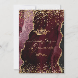Invitation Quinceanera H2 Bourgogne Agate Faux Gold Parties s