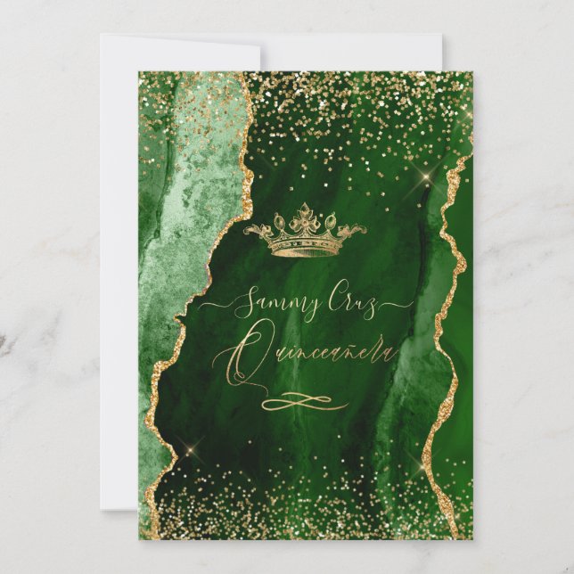 Invitation Quinceanera H2 Emerald Agate vert Faux Gold Dust (Devant)