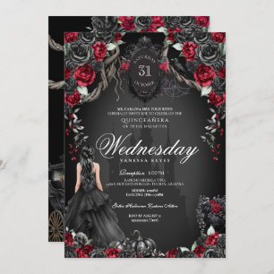 Invitation Quinceanera Hantée Rose noir Red Halloween
