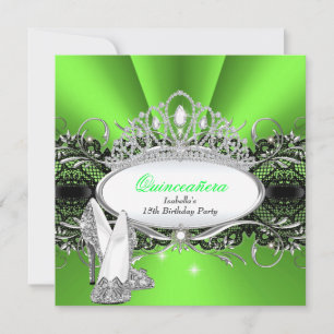 Invitation QUINCEANERA Hauteur talons Lime Vert Diamant Tiara