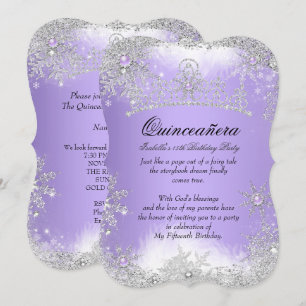 Invitation Quinceanera Hiver Merveilleux Lilas Violet Neige