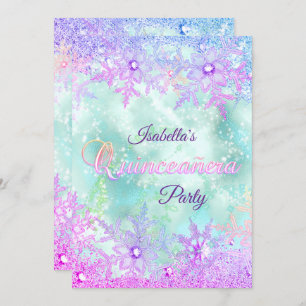 Invitation Quinceanera hiver Turquoise bleu pourpre rose