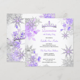 Invitation Quinceañera Hiver Violet Merveilleux Flocon de Nei
