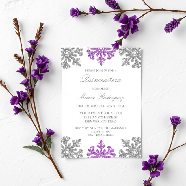 Invitation Quinceanera hivernale Silver violet (Créateur téléchargé)