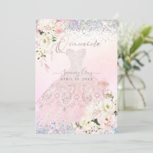 Invitation Quinceanera Holographique Dream Robe rose