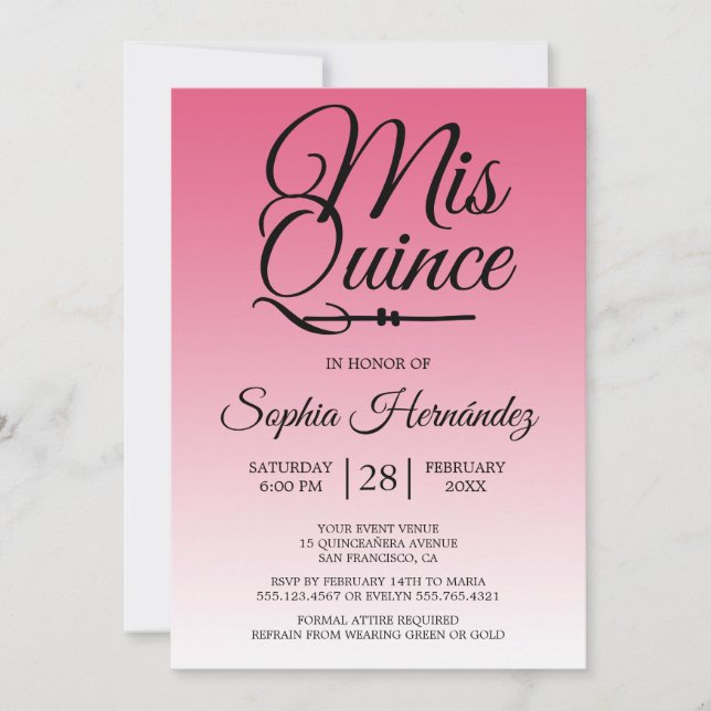 Invitation Quinceañera Hot Pink 15e anniversaire (Devant)
