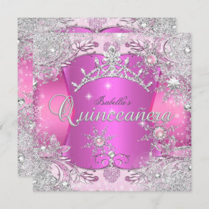Invitation Quinceanera Hot Pink Winter Wonderland Snowflakes