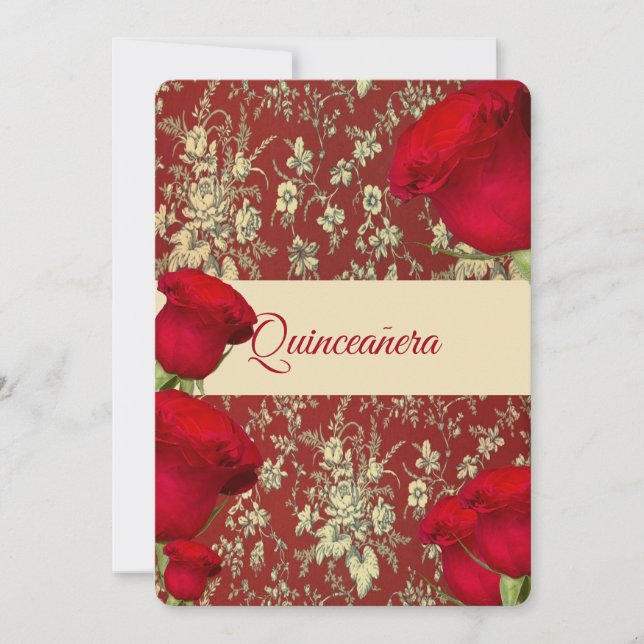 Invitation Quinceanera Invitation, Roses Rouges, Custom (Devant)