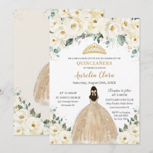 Invitation Quinceañera ivoire Floral Champagne robe Princesse