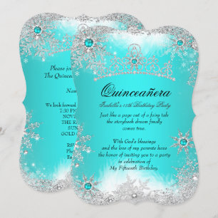 Invitation Quinceanera Jardin d'Hiver Aqua Blanc Neige