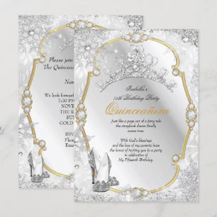 Invitation Quinceañera Jardin d'Hiver Flocon de Neige Or Blan