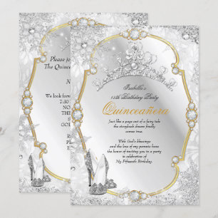 Invitation Quinceanera Jardin d'Hiver Flocon de Neige Or Blan