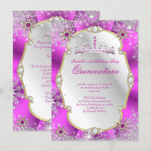 Invitation Quinceanera Jardin d'Hiver Rose Chaud Or Argenté