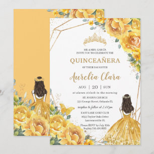 Invitation Quinceañera Jaune Floral Gold Princess 15 Anos En