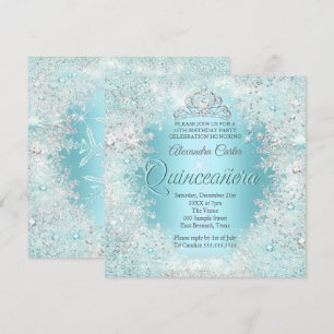Invitation Quinceañera Joli Argent Flocons de neige sarcelle 