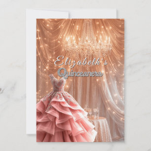 Invitation Quinceanera Jolie Couronne de lustre rose