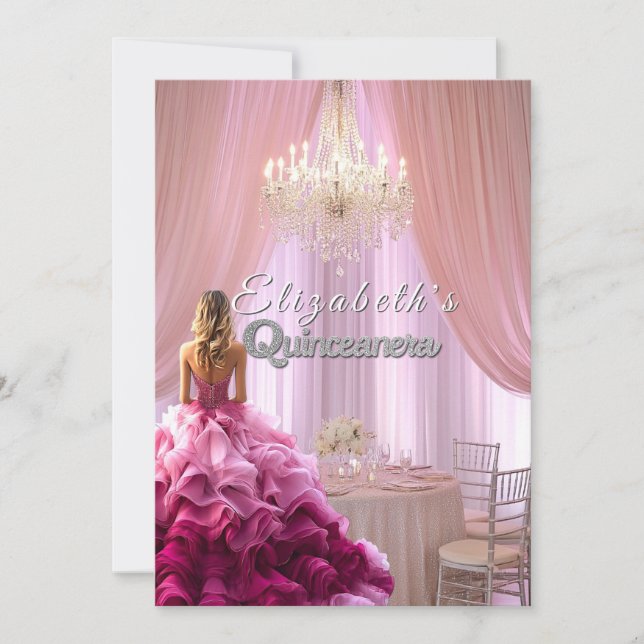 Invitation Quinceanera Jolie Couronne de lustre rose (Devant)