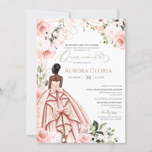 Invitation Quinceanera Jolie en rose Beau Blush 15 Anniversai