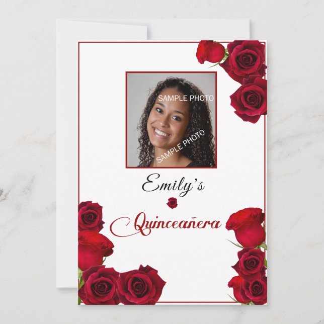 Invitation Quinceanera Jolies Roses Rouges  (Devant)