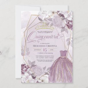 Invitation Quinceañera lavande violet élégant chic Tiara