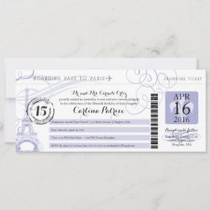 Invitation Quinceanera Lavender Paris Embarquement Pass