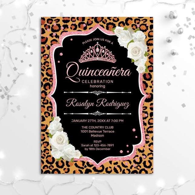 Invitation Quinceanera - Leopard Rose Gold (Créateur téléchargé)