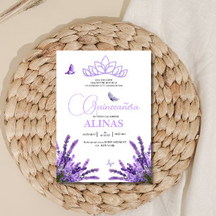 Invitation Quinceañera Lilac couronne florale Tiara & papillo