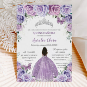 Invitation Quinceañera Lilac Fleurs pourpres Brown Princesse