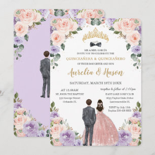 Invitation Quinceañera Lilac Fleurs Rouges Jumeaux Garçon Fil