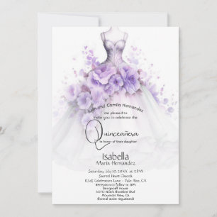 Invitation Quinceañera   Lilac Floral Gown