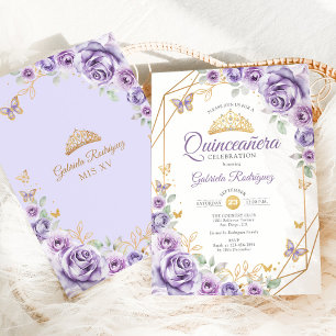 Invitation Quinceanera Lilac Floral pourpre