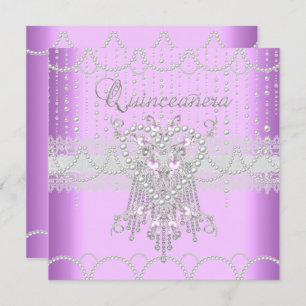 Invitation Quinceanera Lilac Pink Pearl Lace Diamond