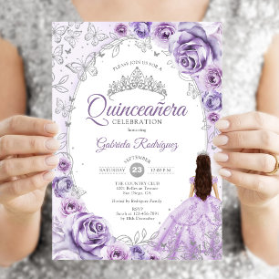 Invitation Quinceanera Lilac Purple Argent Floral