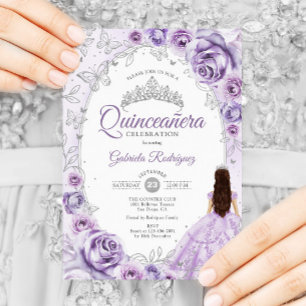Invitation Quinceanera Lilac Purple Argent Floral