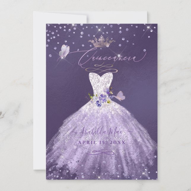 Invitation Quinceanera Lilac Purple Argent Parties scintillan (Devant)