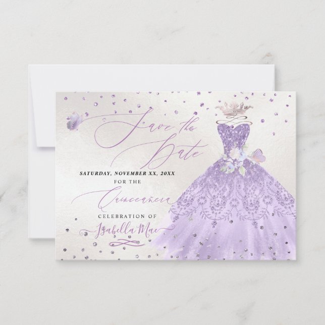 Invitation Quinceanera Lilac Purple Parties scintillant Gown  (Devant)