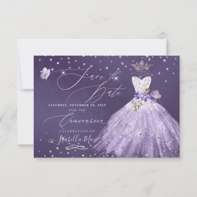 Invitation Quinceanera Lilac Purple Parties scintillant Gown (Devant)