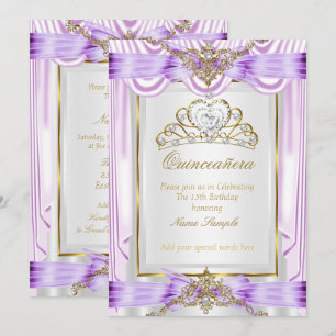 Invitation Quinceañera Lilas Lavande Violet Or Blanc